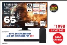 Samsung 65″ Q80C QLED 4K Smart TV + Q Series 5.1.2 Ch. Wireless Dolby Atmos Soundbar